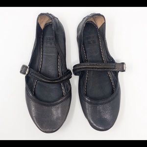Frye black leather Mary Jane flats with strap